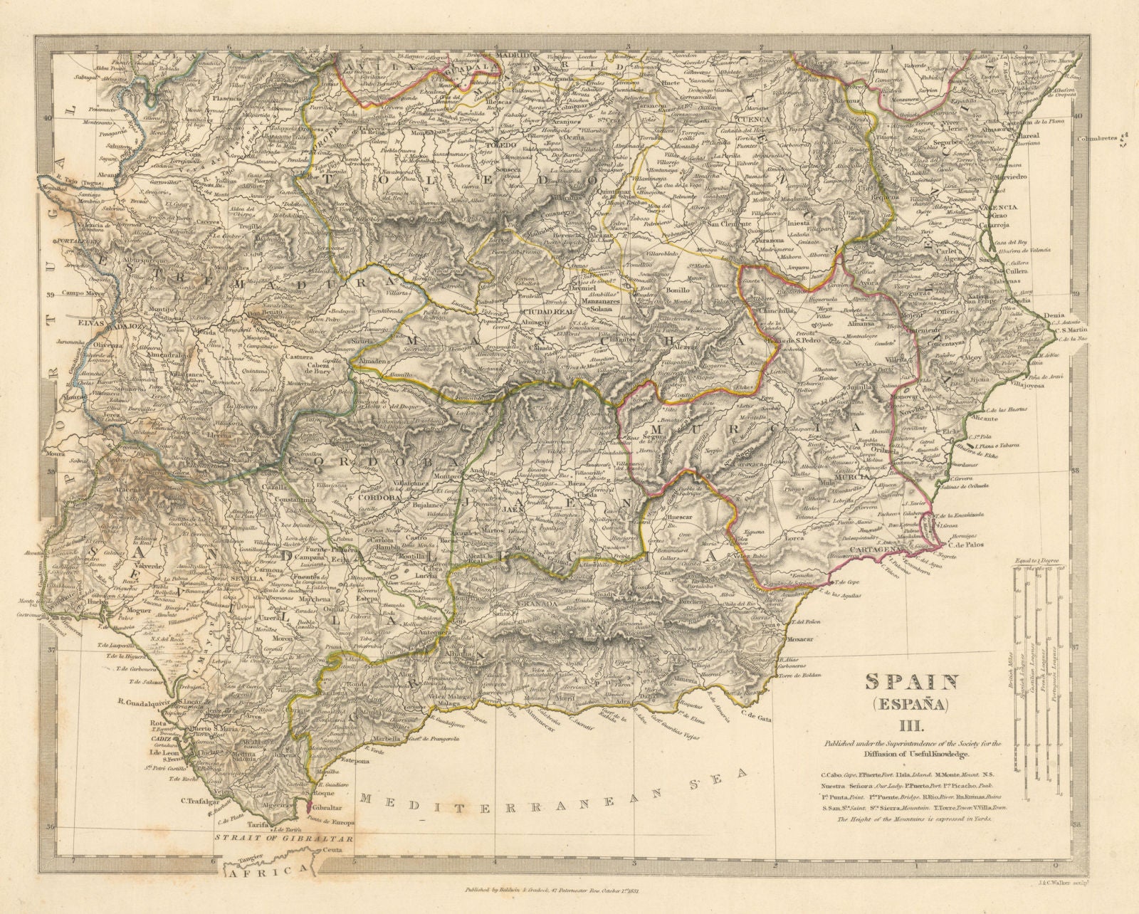 SPAIN SOUTH.Sevilla Granada Cordoba Jaen Murcia Valencia Toledo.SDUK 1848 map